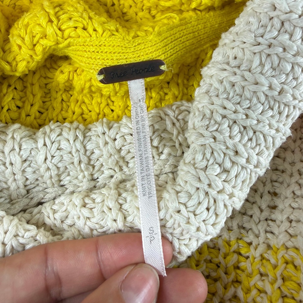 Free People Yellow Striped Cropped Mock Neck Chunky Knit Sweater Small - Picture 7 of 11
